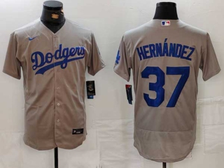 Men's MLB Los Angeles Dodgers #37 Teoscar Hernandez Gray Flex Base Stitched Nike Baseball Jersey