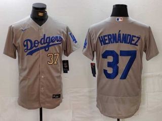 Men's MLB Los Angeles Dodgers #37 Teoscar Hernandez Gray Gold Number Flex Base Stitched Nike Baseball Jersey