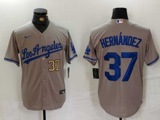 Men's MLB Los Angeles Dodgers #37 Teoscar Hernandez Gray Gold Number Cool Base Stitched Nike Baseball Jerseys