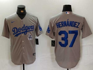 Men's MLB Los Angeles Dodgers #37 Teoscar Hernandez Gray Logo Cool Base Stitched Nike Baseball Jersey