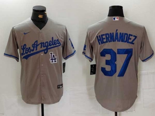 Men's MLB Los Angeles Dodgers #37 Teoscar Hernandez Gray Logo Cool Base Stitched Nike Baseball Jerseys