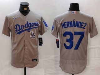 Men's MLB Los Angeles Dodgers #37 Teoscar Hernandez Gray Logo Flex Base Stitched Nike Baseball Jersey