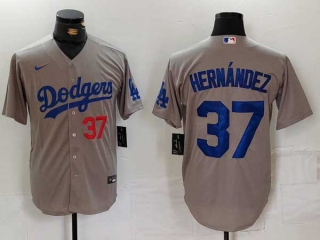 Men's MLB Los Angeles Dodgers #37 Teoscar Hernandez Gray Red Number Cool Base Stitched Nike Baseball Jersey