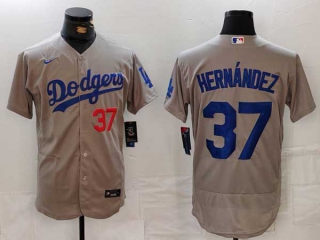 Men's MLB Los Angeles Dodgers #37 Teoscar Hernandez Gray Red Number Flex Base Stitched Nike Baseball Jersey