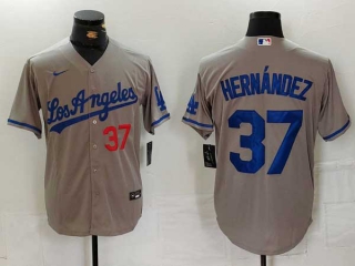 Men's MLB Los Angeles Dodgers #37 Teoscar Hernandez Gray Red Number Cool Base Stitched Nike Baseball Jerseys