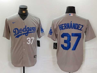 Men's MLB Los Angeles Dodgers #37 Teoscar Hernandez Gray White Number Cool Base Stitched Nike Baseball Jersey