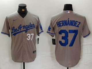 Men's MLB Los Angeles Dodgers #37 Teoscar Hernandez Gray White Number Cool Base Stitched Nike Baseball Jerseys