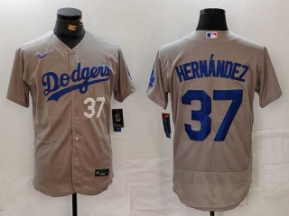 Men's MLB Los Angeles Dodgers #37 Teoscar Hernandez Gray White Number Flex Base Stitched Nike Baseball Jersey