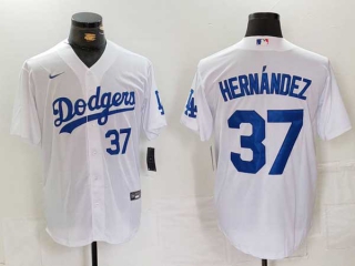 Men's MLB Los Angeles Dodgers #37 Teoscar Hernandez White Blue Number Cool Base Stitched Nike Baseball Jersey