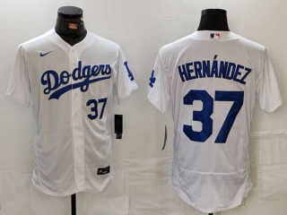 Men's MLB Los Angeles Dodgers #37 Teoscar Hernandez White Blue Number Flex Base Stitched Nike Baseball Jersey