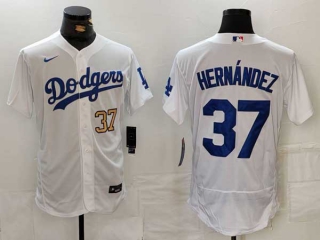 Men's MLB Los Angeles Dodgers #37 Teoscar Hernandez White Gold Number Flex Base Stitched Nike Baseball Jersey