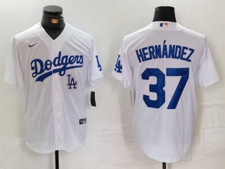 Men's MLB Los Angeles Dodgers #37 Teoscar Hernandez White Logo Cool Base Stitched Nike Baseball Jersey