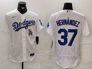 Men's MLB Los Angeles Dodgers #37 Teoscar Hernandez White Logo Flex Base Stitched Nike Baseball Jersey