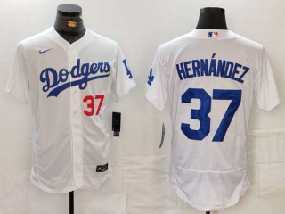 Men's MLB Los Angeles Dodgers #37 Teoscar Hernandez White Red Number Flex Base Stitched Nike Baseball Jersey