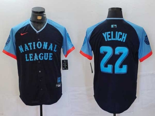 Men's MLB Milwaukee Brewers #22 Christian Yelich Navy 2024 All Star National League Limited Stitched Nike Jersey