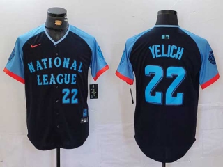 Men's MLB Milwaukee Brewers #22 Christian Yelich Navy Blue Number 2024 All Star National League Limited Stitched Nike Jersey