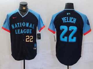 Men's MLB Milwaukee Brewers #22 Christian Yelich Navy Gold Number 2024 All Star National League Limited Stitched Nike Jersey