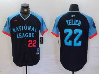 Men's MLB Milwaukee Brewers #22 Christian Yelich Navy Red Number 2024 All Star National League Limited Stitched Nike Jersey