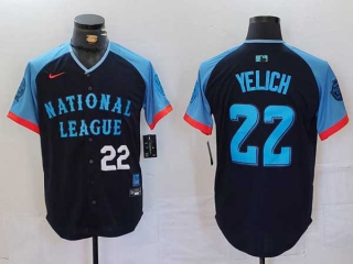 Men's MLB Milwaukee Brewers #22 Christian Yelich Navy White Number 2024 All Star National League Limited Stitched Nike Jersey