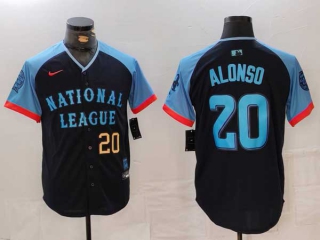 Men's MLB New York Mets #20 Pete Alonso Navy Gold Number 2024 All Star National League Limited Stitched Nike Jersey