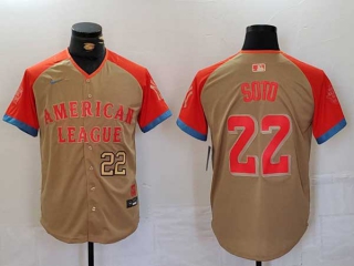 Men's MLB New York Yankees #22 Juan Soto Cream Gold Number 2024 All Star American League Limited Stitched Nike Jersey