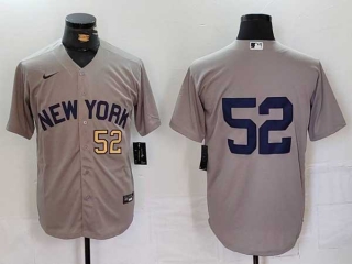 Men's MLB New York Yankees #52 CC Sabathia Grey Gold Number Cool Base Stitched Nike Baseball Jersey