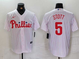 Men's MLB Philadelphia Phillies #5 Bryson Stott White Pinstripe Stitched Cool Base Jersey