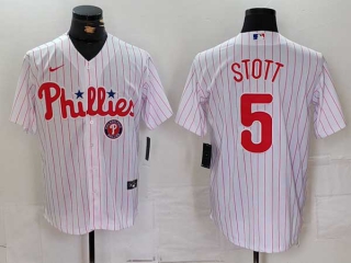 Men's MLB Philadelphia Phillies #5 Bryson Stott White Logo Pinstripe Stitched Cool Base Jersey