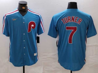 Men's MLB Philadelphia Phillies #7 Trea Turner Blue Cooperstown Throwback Cool Base Nike Jersey