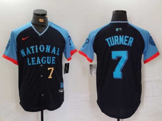 Men's MLB Philadelphia Phillies #7 Trea Turner Navy Gold Number 2024 All Star National League Limited Stitched Nike Jersey