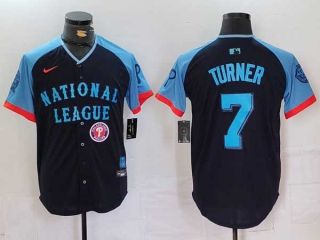 Men's MLB Philadelphia Phillies #7 Trea Turner Navy Logo 2024 All Star National League Limited Stitched Nike Jersey