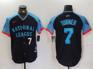 Men's MLB Philadelphia Phillies #7 Trea Turner Navy White Number 2024 All Star National League Limited Stitched Nike Jersey