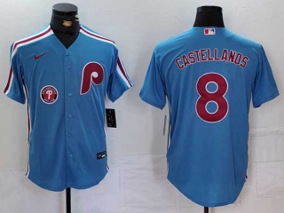 Men's MLB Philadelphia Phillies #8 Nick Castellanos Blue Logo Cool Base Stitched Nike Baseball Jersey