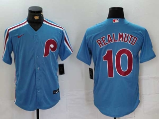 Men's MLB Philadelphia Phillies #10 J.T. Realmuto Blue Cool Base Stitched Nike Baseball Jersey