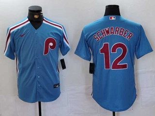 Men's MLB Philadelphia Phillies #12 Kyle Schwarber Blue Cool Base Stitched Nike Baseball Jersey