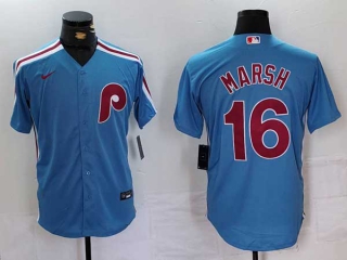 Men's MLB Philadelphia Phillies #16 Brandon Marsh Blue Cool Base Stitched Nike Baseball Jersey