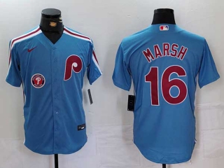 Men's MLB Philadelphia Phillies #16 Brandon Marsh Blue Logo Cool Base Stitched Nike Baseball Jersey