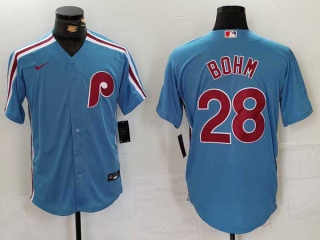 Men's MLB Philadelphia Phillies #28 Alec Bohm Blue Cool Base Stitched Nike Baseball Jersey