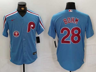 Men's MLB Philadelphia Phillies #28 Alec Bohm Blue Logo Cool Base Stitched Nike Baseball Jersey