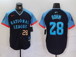 Men's MLB Philadelphia Phillies #28 Alec Bohm Navy Gold Number 2024 All Star National League Limited Stitched Nike Jersey