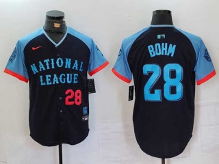 Men's MLB Philadelphia Phillies #28 Alec Bohm Navy Red Number 2024 All Star National League Limited Stitched Nike Jersey