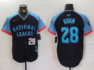 Men's MLB Philadelphia Phillies #28 Alec Bohm Navy White Number 2024 All Star National League Limited Stitched Nike Jersey