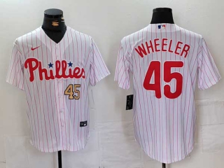 Men's MLB Philadelphia Phillies #45 Zack Wheeler White Gold Number Pinstripe Stitched Cool Base Jersey