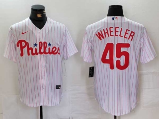 Men's MLB Philadelphia Phillies #45 Zack Wheeler White Pinstripe Stitched Cool Base Jersey