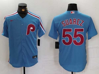 Men's MLB Philadelphia Phillies #55 Ranger Suarez Blue Cool Base Stitched Nike Baseball Jersey