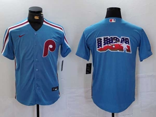 Men's MLB Philadelphia Phillies Blank Blue Cool Base Stitched Nike Baseball Jersey (3)