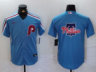 Men's MLB Philadelphia Phillies Blank Blue Cool Base Stitched Nike Baseball Jersey (2)