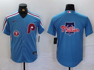 Men's MLB Philadelphia Phillies Blank Blue Cool Base Stitched Nike Baseball Jersey (5)