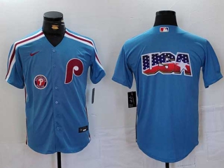 Men's MLB Philadelphia Phillies Blank Blue Cool Base Stitched Nike Baseball Jersey (6)