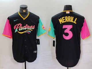 Men's MLB San Diego Padres #3 Jackson Merrill Black City Connect Cool Base Stitched Baseball Jersey